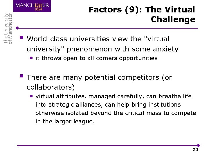 Factors (9): The Virtual Challenge § World-class universities view the 