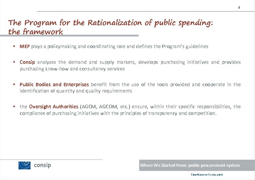 9 The Program for the Rationalization of public spending: the framework • MEF plays