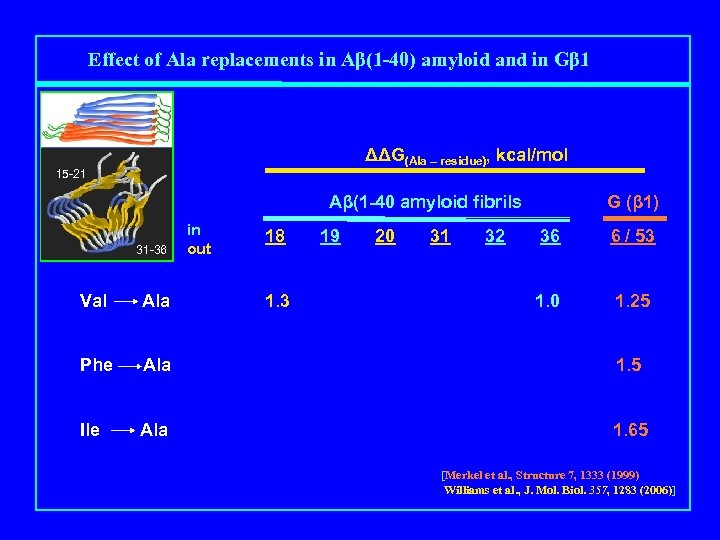 Effect of Ala replacements in Aβ(1 -40) amyloid and in Gβ 1 ΔΔG(Ala –