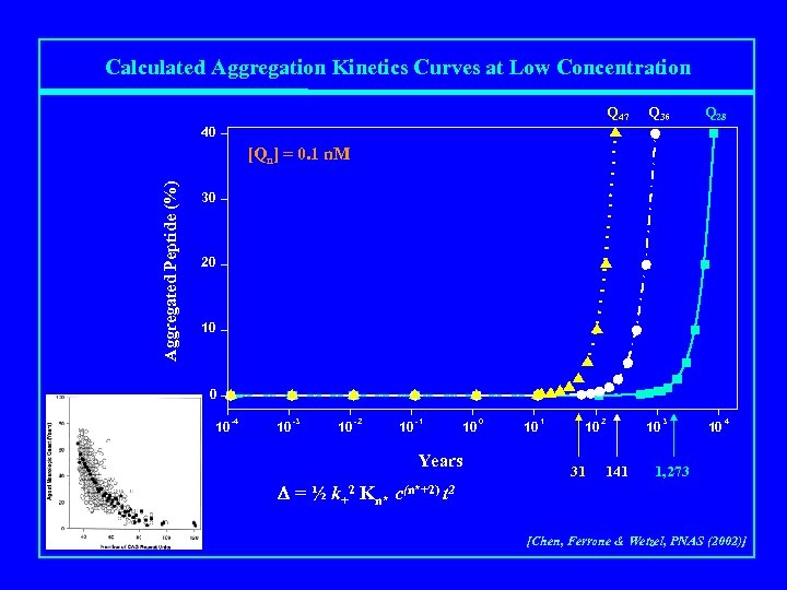 Calculated Aggregation Kinetics Curves at Low Concentration Q 47 Q 36 Q 28 40