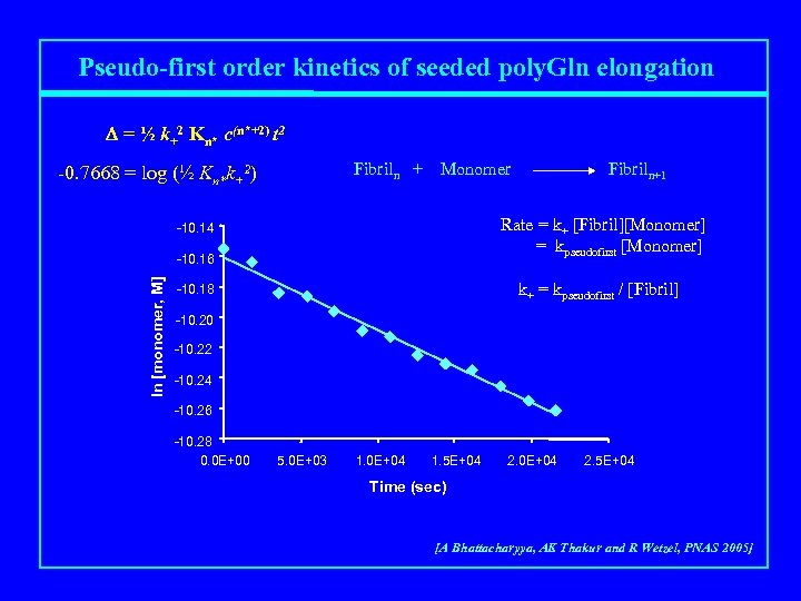 Pseudo-first order kinetics of seeded poly. Gln elongation D = ½ k+2 Kn* c(n*+2)