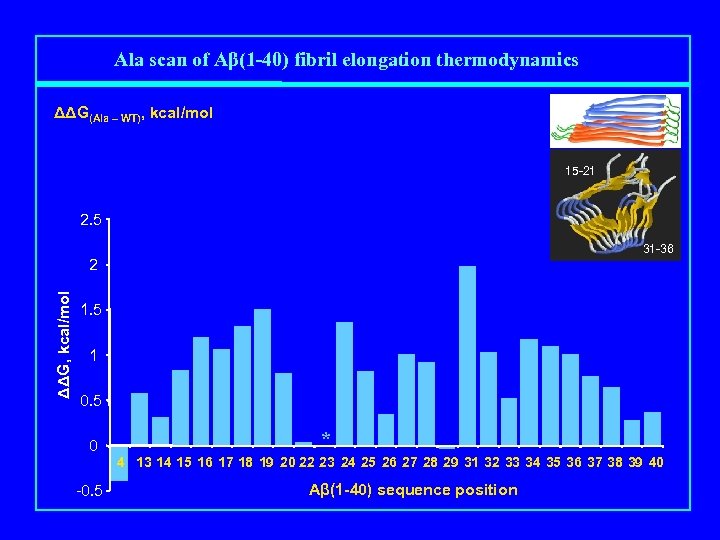Ala scan of Aβ(1 -40) fibril elongation thermodynamics ΔΔG(Ala – WT), kcal/mol 15 -21