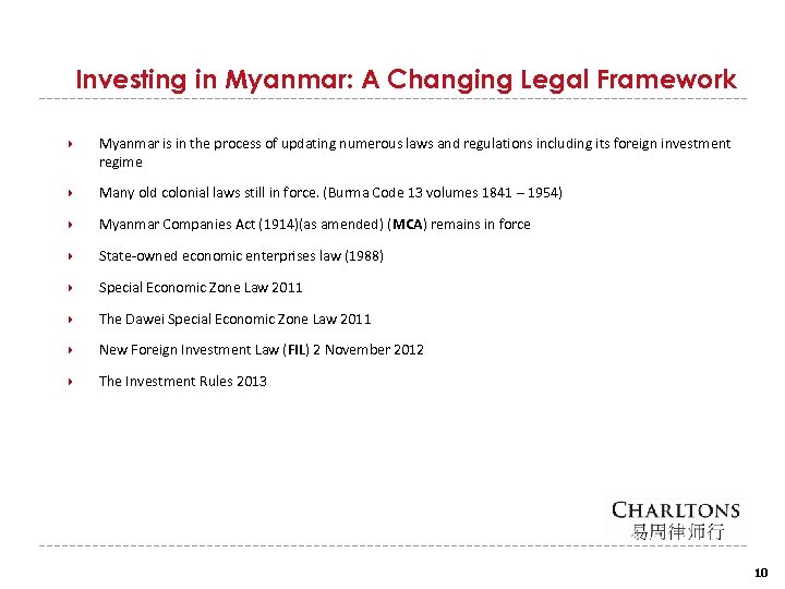 Investing in Myanmar: A Changing Legal Framework Myanmar is in the process of updating