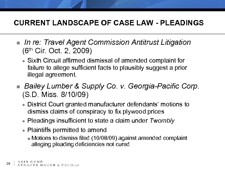 CURRENT LANDSCAPE OF CASE LAW - PLEADINGS n In re: Travel Agent Commission Antitrust