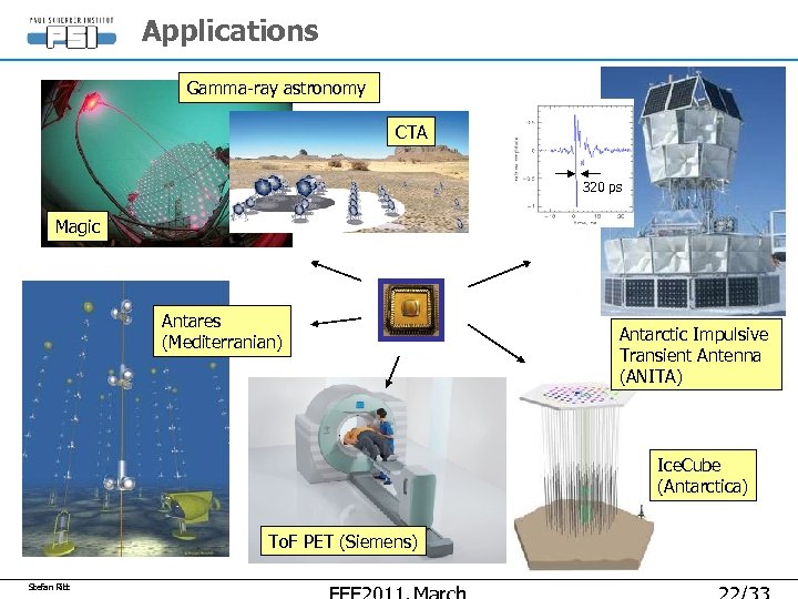Applications Gamma-ray astronomy CTA 320 ps Magic Antares (Mediterranian) Antarctic Impulsive Transient Antenna (ANITA)