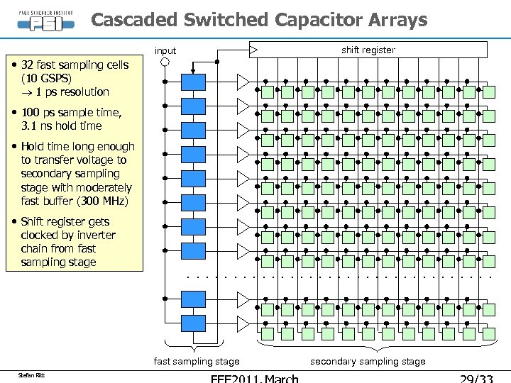 Cascaded Switched Capacitor Arrays shift register input • 32 fast sampling cells (10 GSPS)