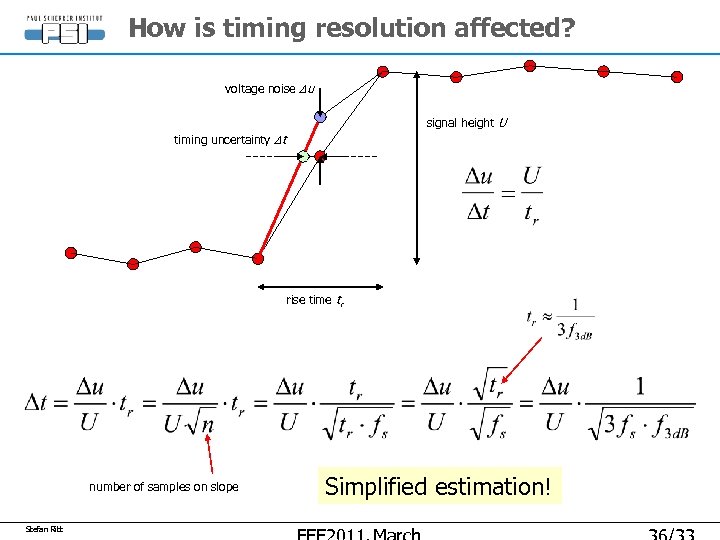 How is timing resolution affected? voltage noise Du signal height U timing uncertainty Dt