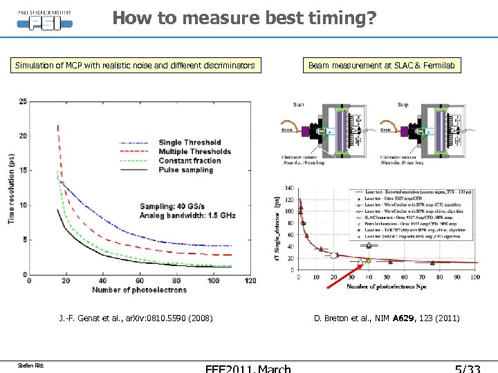 How to measure best timing? Simulation of MCP with realistic noise and different discriminators