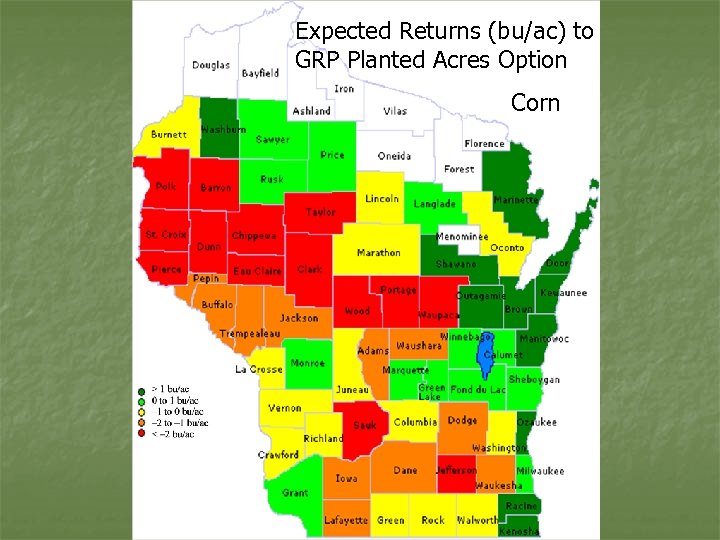 Expected Returns (bu/ac) to GRP Planted Acres Option Corn 