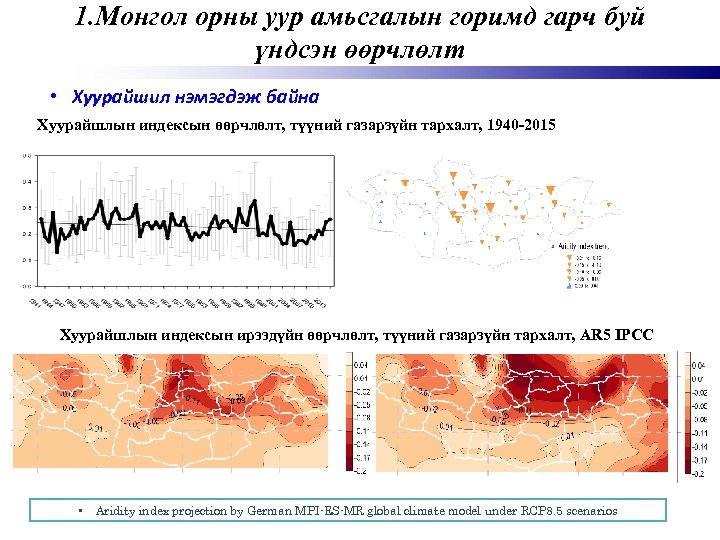 1. Монгол орны уур амьсгалын горимд гарч буй үндсэн өөрчлөлт • Хуурайшил нэмэгдэж байна