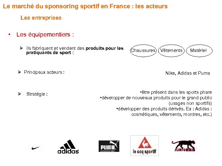 Le marché du sponsoring sportif en France : les acteurs Les entreprises • Les