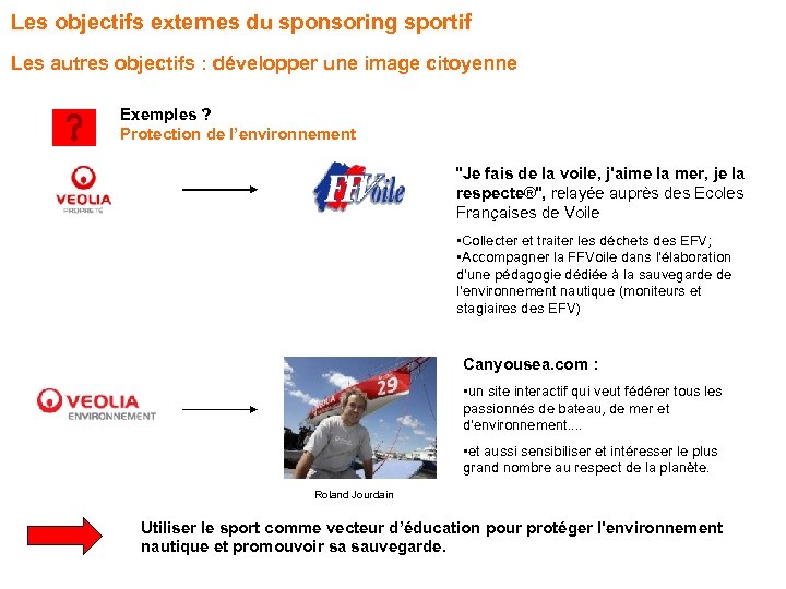 Les objectifs externes du sponsoring sportif Les autres objectifs : développer une image citoyenne