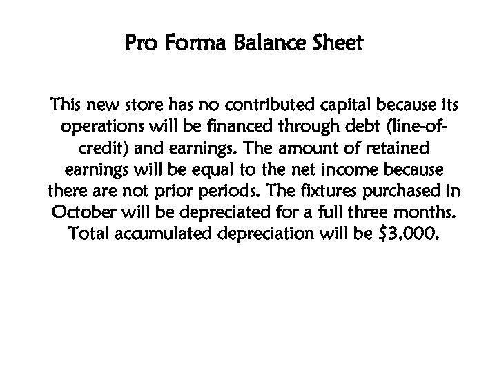 Pro Forma Balance Sheet This new store has no contributed capital because its operations