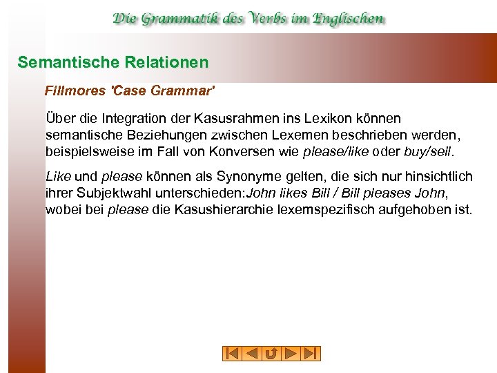 Semantische Relationen Fillmores 'Case Grammar' Über die Integration der Kasusrahmen ins Lexikon können semantische