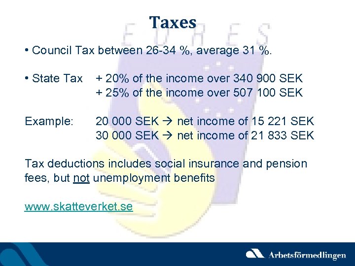 Taxes • Council Tax between 26 -34 %, average 31 %. • State Tax