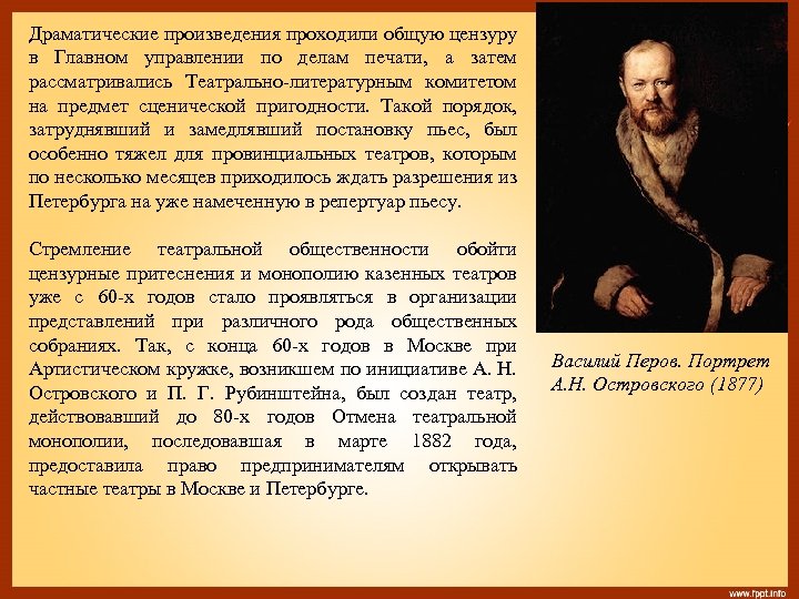 Драматические произведения проходили общую цензуру в Главном управлении по делам печати, а затем рассматривались