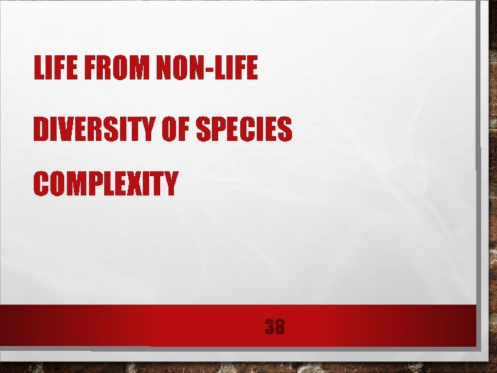 LIFE FROM NON-LIFE DIVERSITY OF SPECIES COMPLEXITY 38 