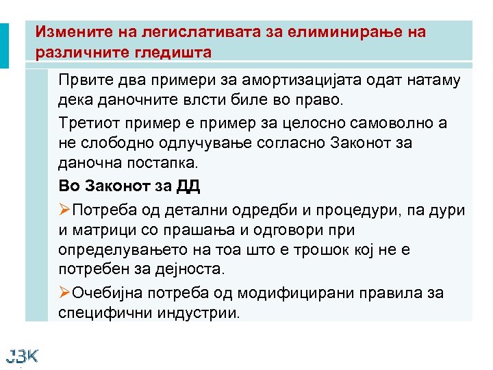 Измените на легислативата за елиминирање на различните гледишта Првите два примери за амортизацијата одат
