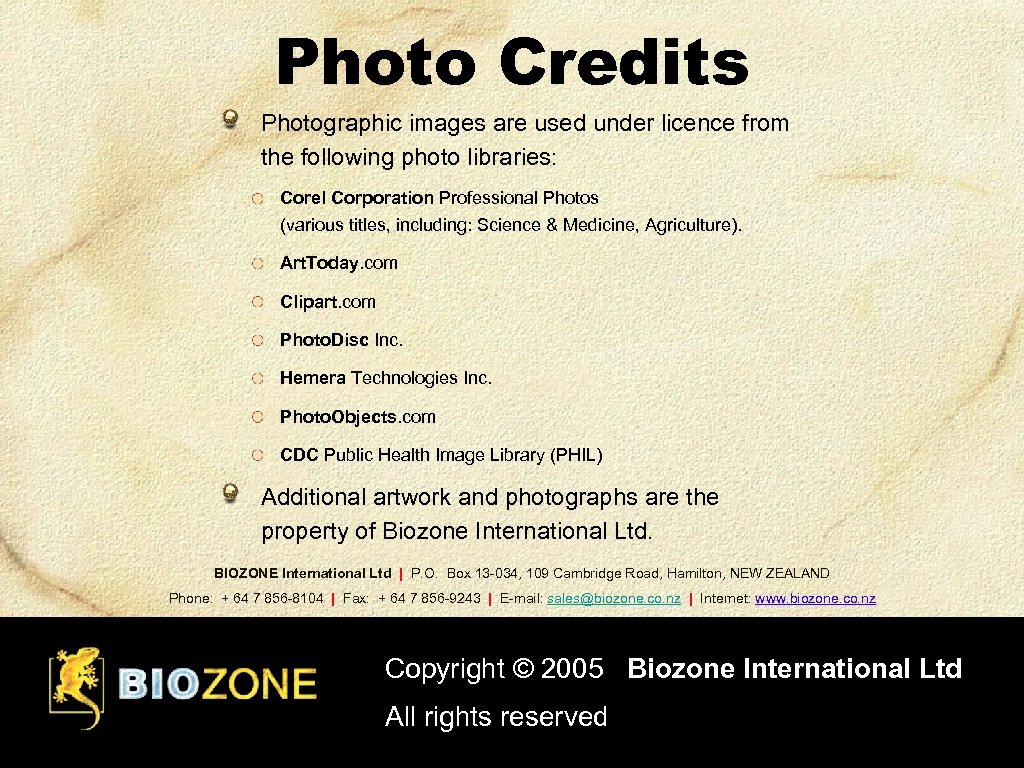 Photo Credits Photographic images are used under licence from the following photo libraries: Corel