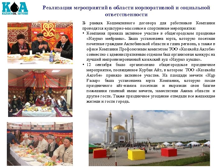 Реализация мероприятий в области корпоративной и социальной ответственности В рамках Коллективного договора для работников