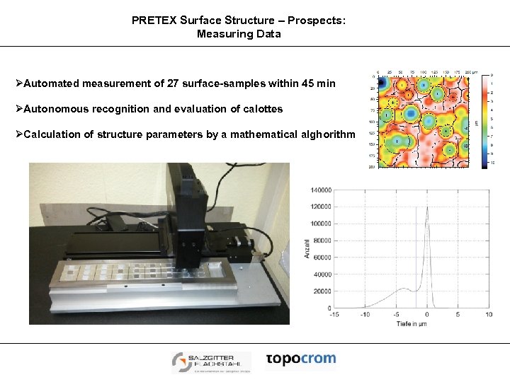 PRETEX Surface Structure – Prospects: Measuring Data ØAutomated measurement of 27 surface-samples within 45