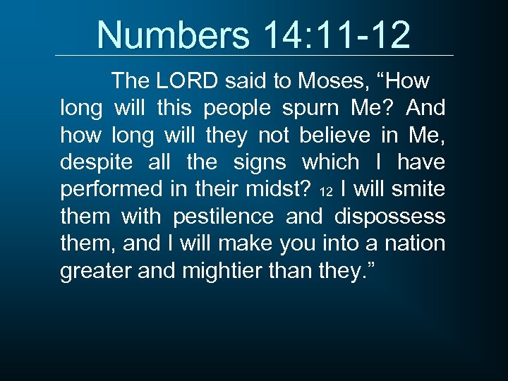 Numbers 14: 11 -12 The LORD said to Moses, “How long will this people