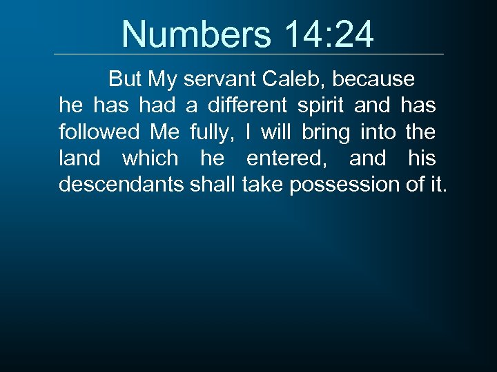 Numbers 14: 24 But My servant Caleb, because he has had a different spirit