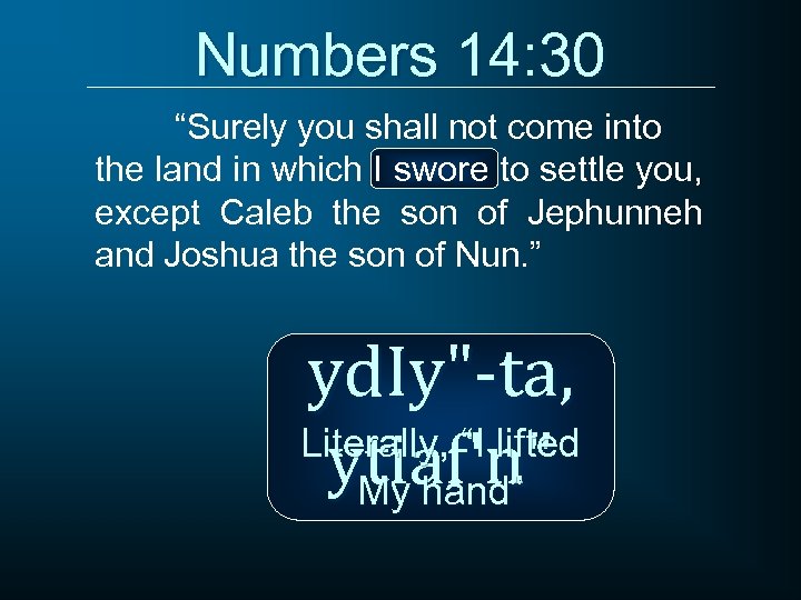 Numbers 14: 30 “Surely you shall not come into the land in which I