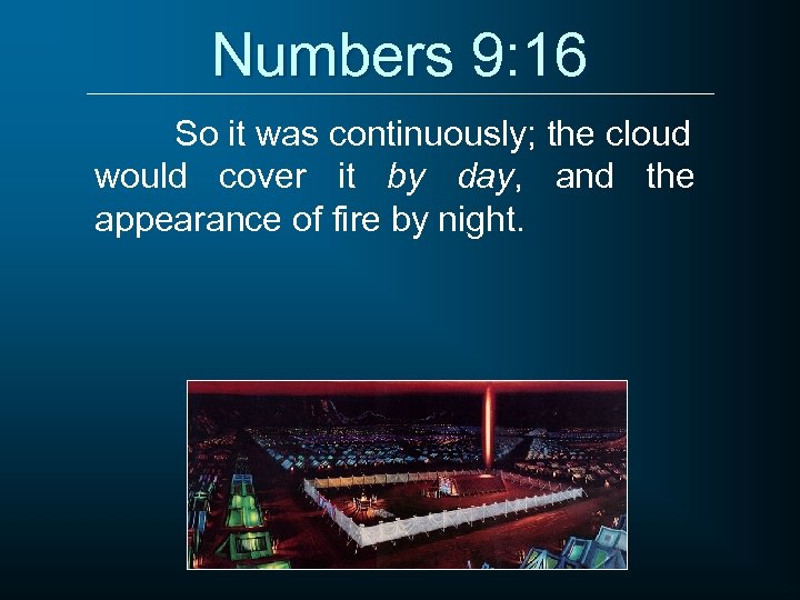 Numbers 9: 16 So it was continuously; the cloud would cover it by day,