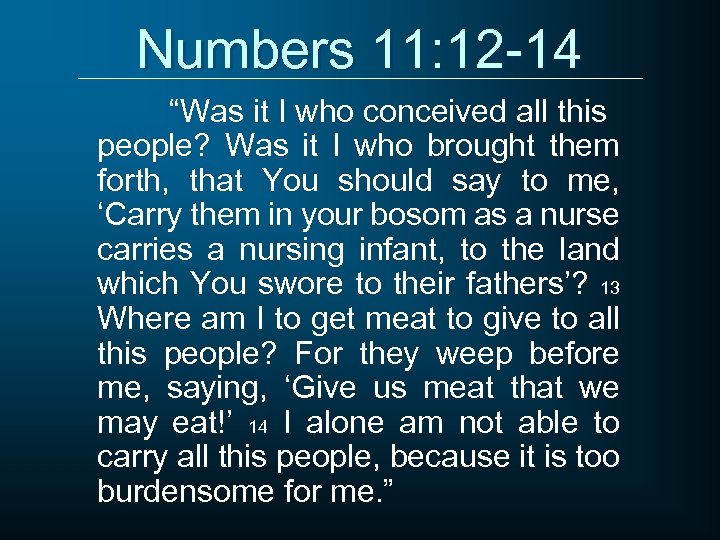 Numbers 11: 12 -14 “Was it I who conceived all this people? Was it