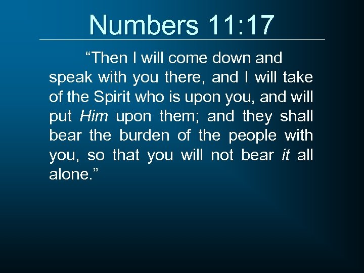 Numbers 11: 17 “Then I will come down and speak with you there, and