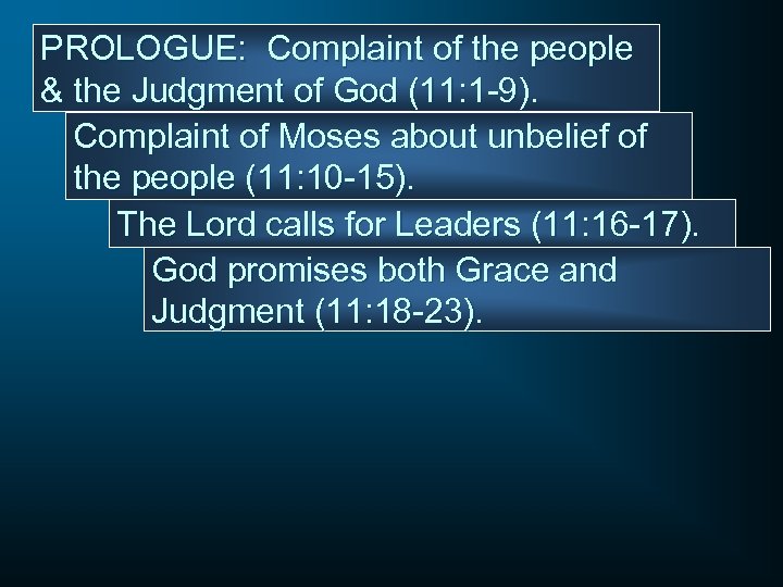 PROLOGUE: Complaint of the people & the Judgment of God (11: 1 -9). Complaint