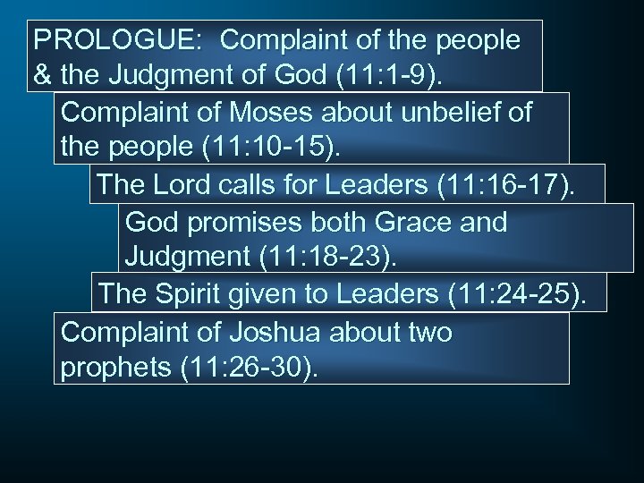 PROLOGUE: Complaint of the people & the Judgment of God (11: 1 -9). Complaint