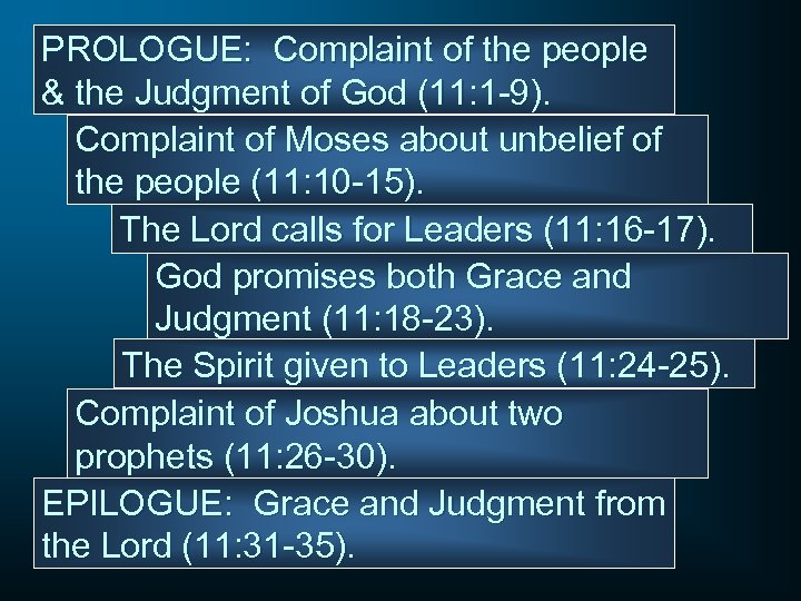 PROLOGUE: Complaint of the people & the Judgment of God (11: 1 -9). Complaint