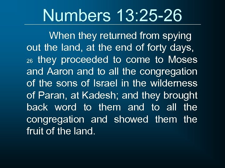 Numbers 13: 25 -26 When they returned from spying out the land, at the