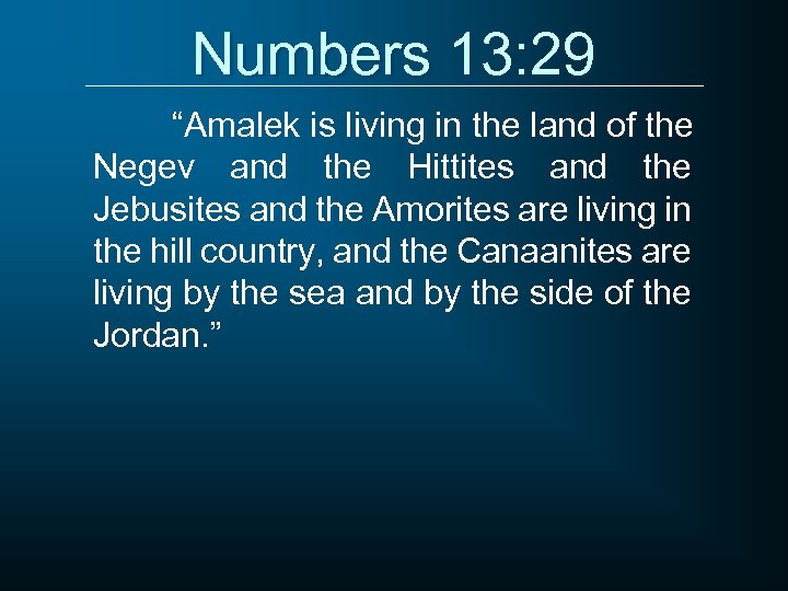 Numbers 13: 29 “Amalek is living in the land of the Negev and the