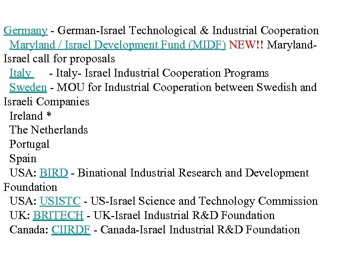 Germany - German-Israel Technological & Industrial Cooperation Maryland / Israel Development Fund (MIDF) NEW!!