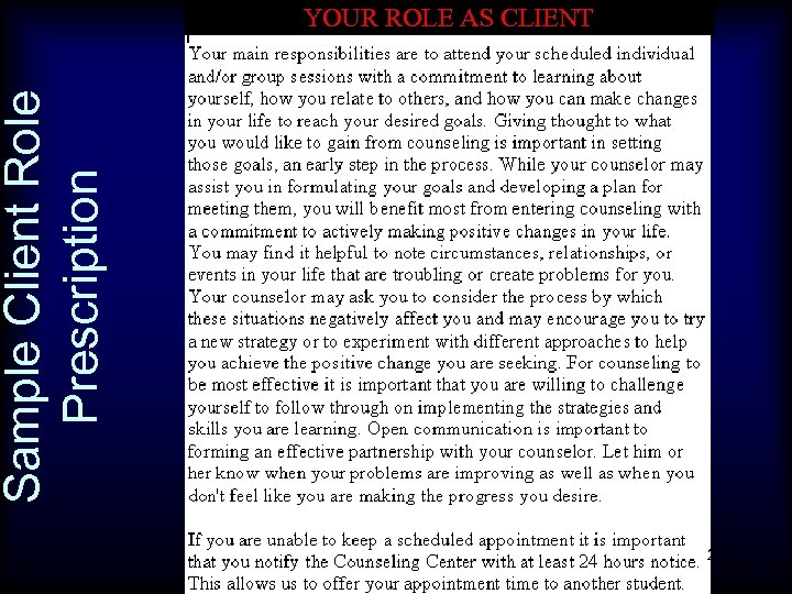 Sample Client Role Prescription YOUR ROLE AS CLIENT 20 