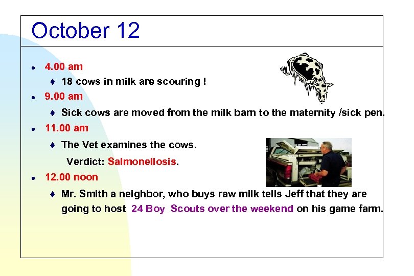 October 12 l 4. 00 am t 18 cows in milk are scouring !