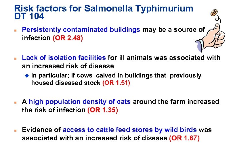 Risk factors for Salmonella Typhimurium DT 104 n n Persistently contaminated buildings may be