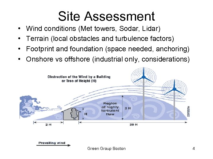 Site Assessment • • Wind conditions (Met towers, Sodar, Lidar) Terrain (local obstacles and