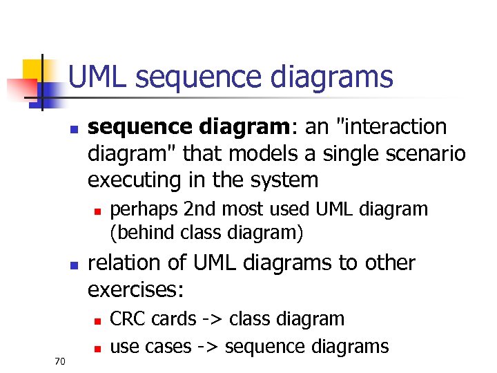 UML sequence diagrams n sequence diagram: an "interaction diagram" that models a single scenario