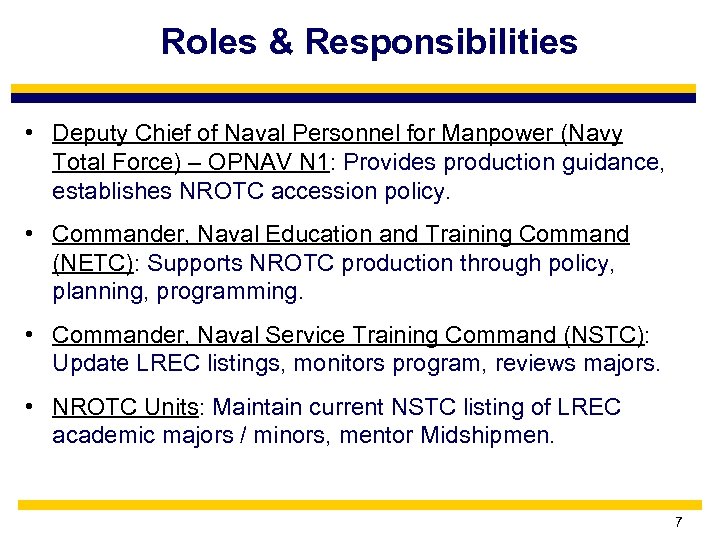 Roles & Responsibilities • Deputy Chief of Naval Personnel for Manpower (Navy Total Force)