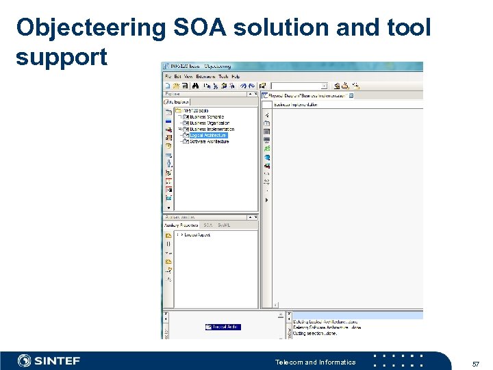 Objecteering SOA solution and tool support Telecom and Informatics 57 