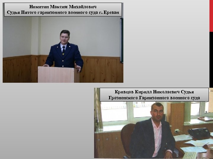 Никитин Максим Михайлович Судья Пятого гарнизонного военного суда г. Ереван Кривцов Кирилл Николаевич Судья