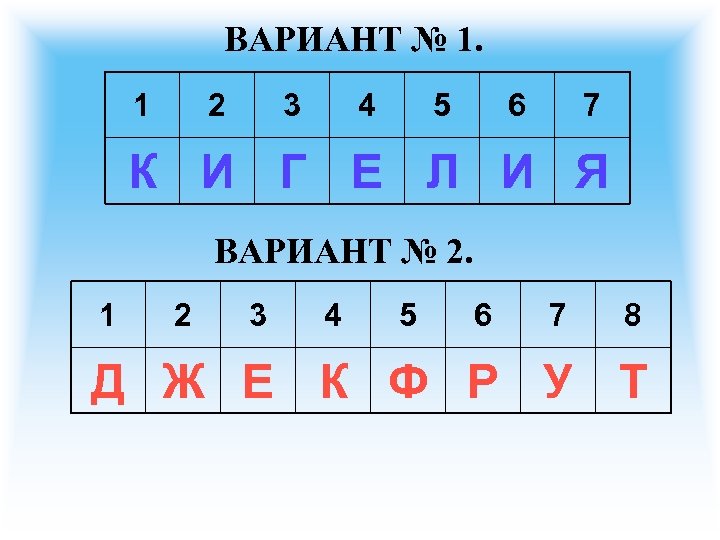 ВАРИАНТ № 1. 1 2 3 4 5 6 7 К И Г Е