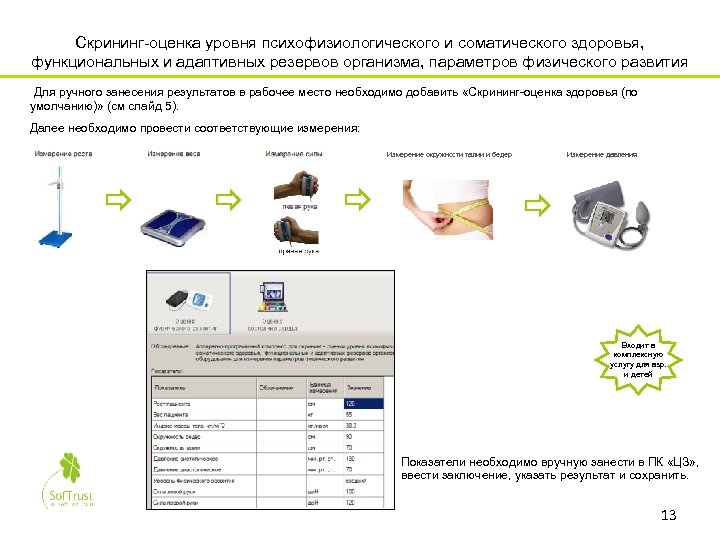 Скрининг-оценка уровня психофизиологического и соматического здоровья, функциональных и адаптивных резервов организма, параметров физического развития