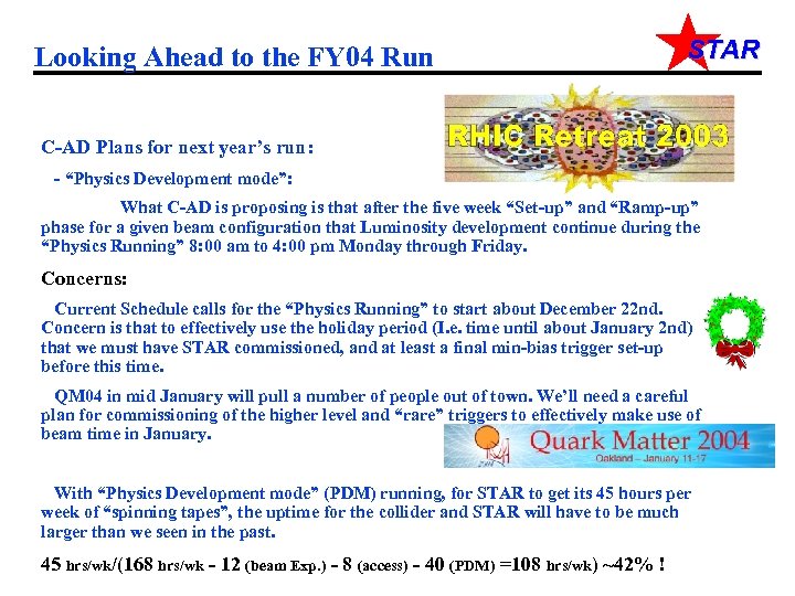 Looking Ahead to the FY 04 Run STAR C-AD Plans for next year’s run: