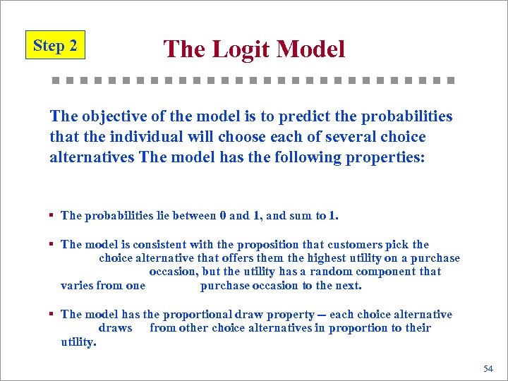 Step 2 The Logit Model The objective of the model is to predict the