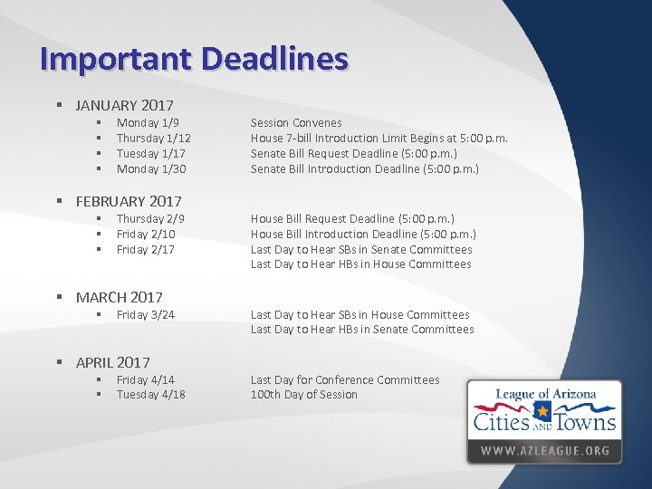 Important Deadlines § JANUARY 2017 § § Monday 1/9 Thursday 1/12 Tuesday 1/17 Monday